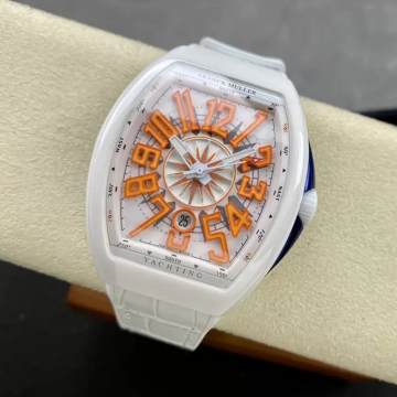 T+공장 프랭키 뮬러 뱅가드 V45 화이트 세라믹 오렌지 다이얼