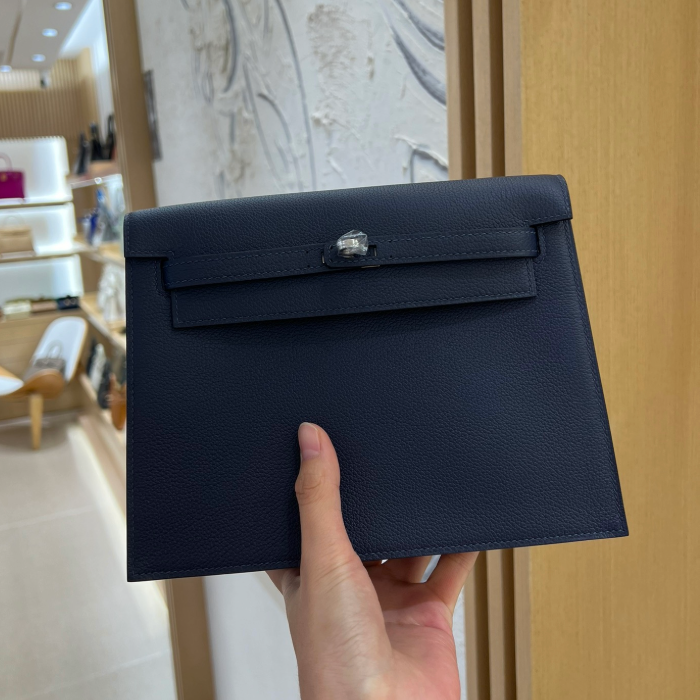 그린엘 에르메스 켈리 단스 사파이어 블루 은장 버클