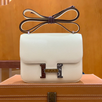 그린엘 에르메스 콘스탄스 18 엡송 크림 화이트 쓰리피스 가죽 버클