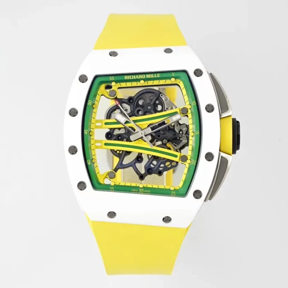 ZF공장 리차드밀 요한 블레이크 화이트 세라믹 옐로우 러버밴드