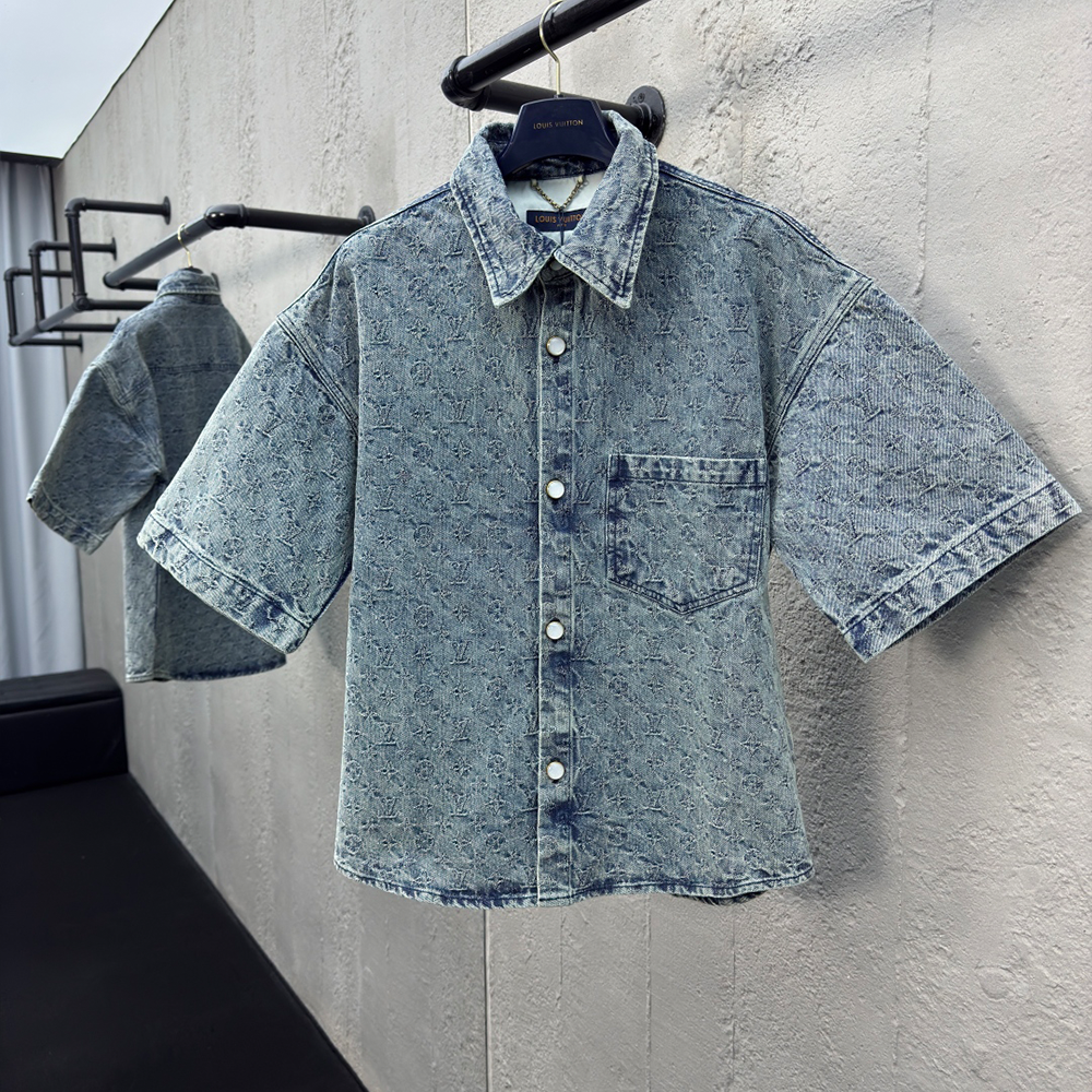 루이비통 자카드 디스트레스 프린트 데님 반팔 자켓