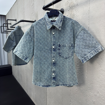 루이비통 자카드 디스트레스 프린트 데님 반팔 자켓