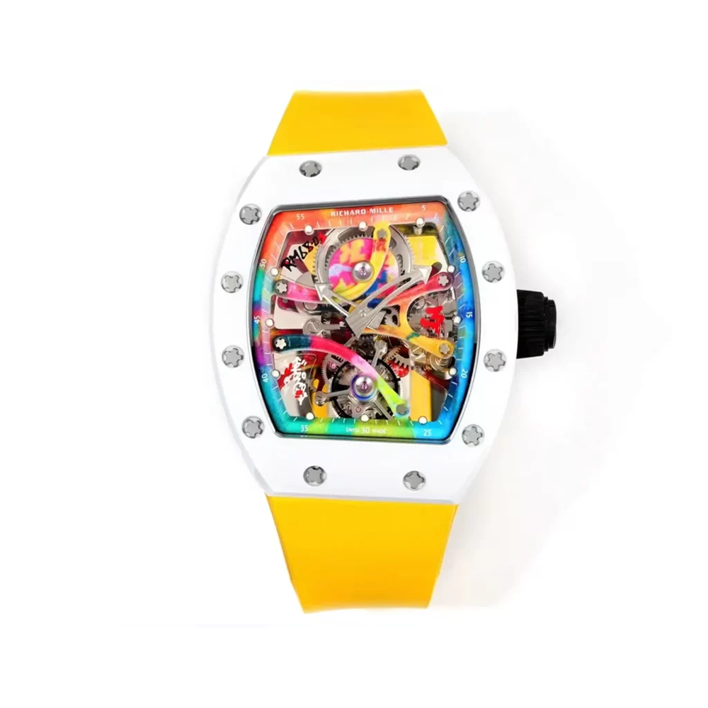 RM공장 리차드밀 요한 블레이크 RM68-01 화이트 세라믹 케이스 / 옐로우 러버밴드