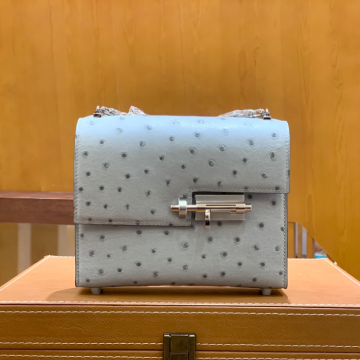 그린엘 에르메스 베루 체인 미니 백 베루 미니 타조 가죽 글레이셔 블루 실버 버클