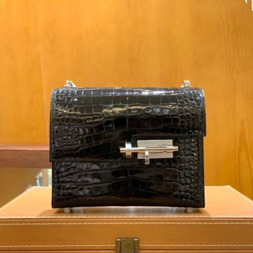 그린엘 에르메스 베루 체인 미니 백 앨리게이터 블랙 실버 버클