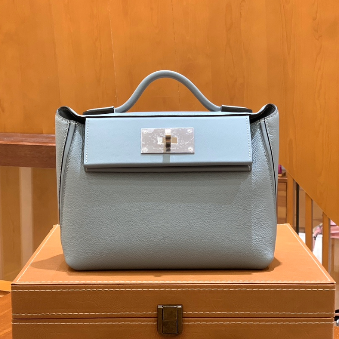 그린엘 에르메스 2424 백 미니 린넨 블루 실버 버클