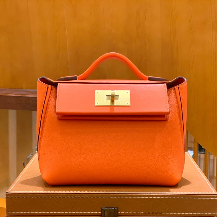 그린엘 에르메스 2424 백 미니 오렌지 골드 버클