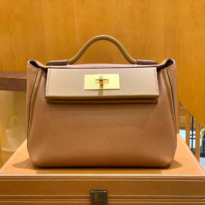 그린엘 에르메스 2424 백 미니 골든 브라운 골드 버클