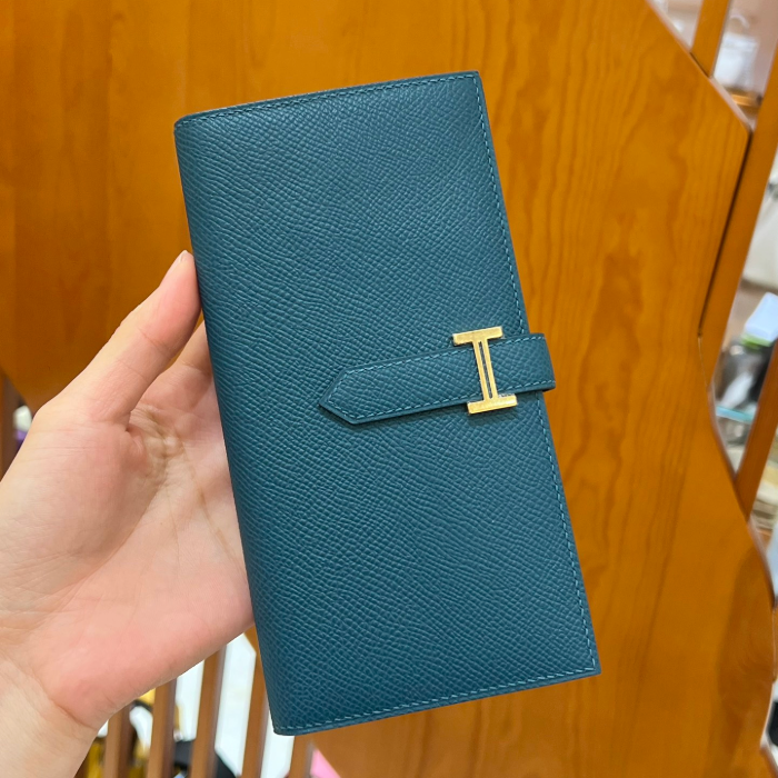 에르메스 베안 장지갑 앱송 블루 골드 하드웨어