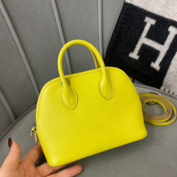 반수공 에르메스 미니 볼리드백 18 레몬 옐로우 은장 염소가죽