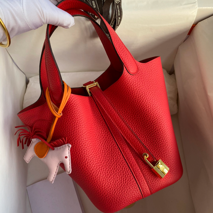 반수공 에르메스 피코탄 락 22 레드 금장 소가죽