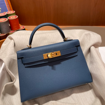 반수공 에르메스 미니 켈리백 딥블루 금장 엡송