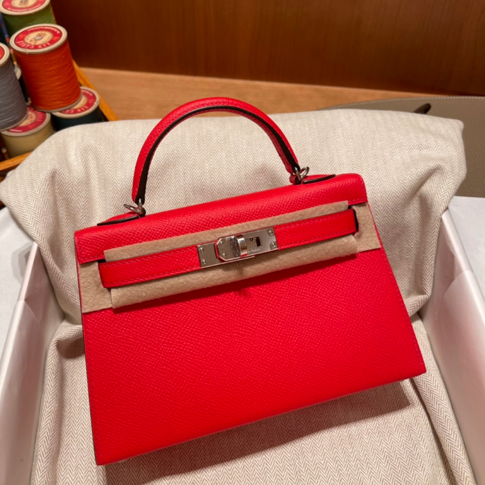 반수공 에르메스 미니 켈리백 레드 은장 엡송