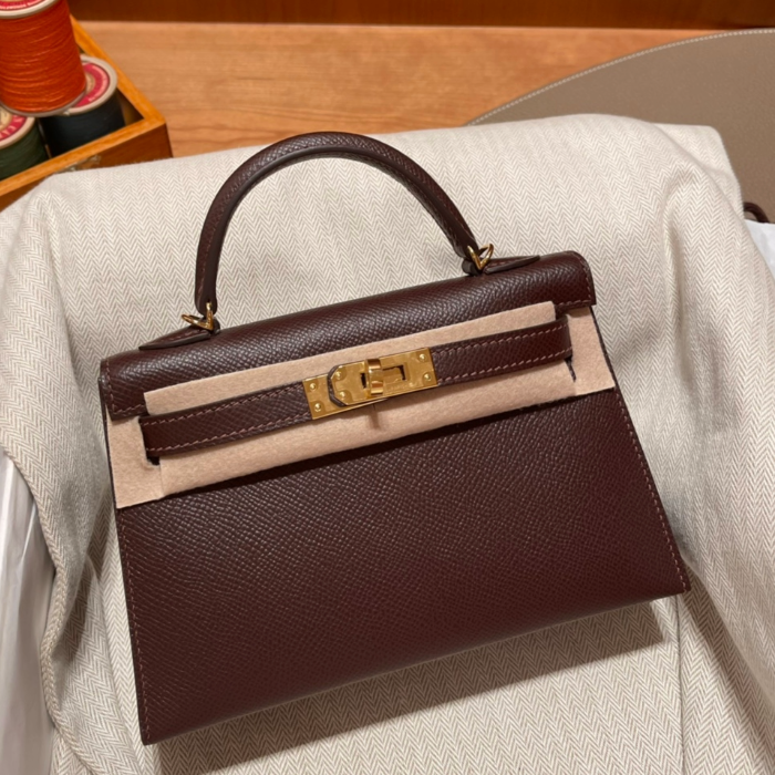 반수공 에르메스 미니 켈리백 브라운 금장 엡송