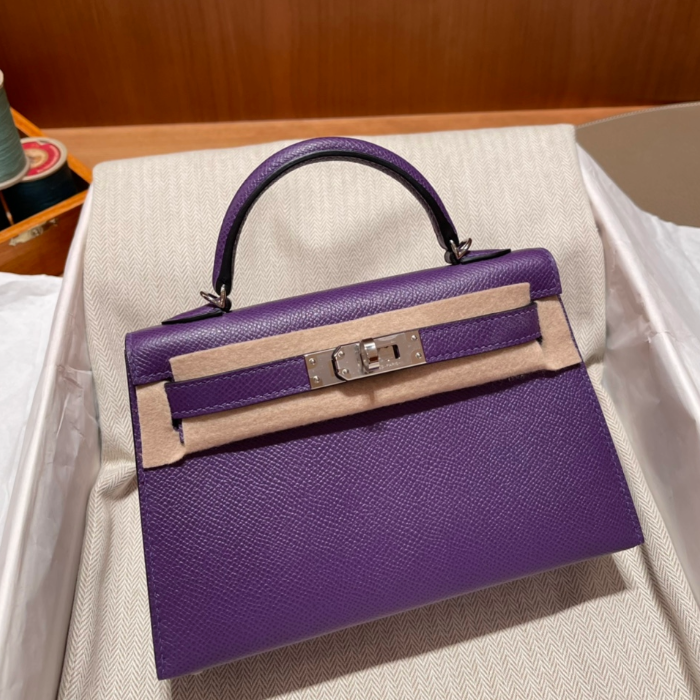 반수공 에르메스 미니 켈리백 퍼플 은장 엡송