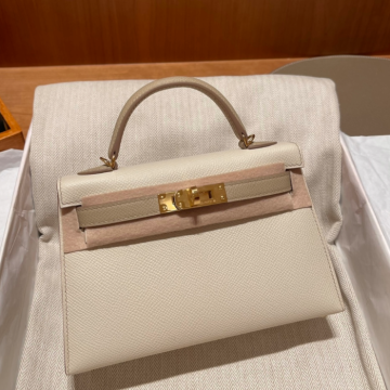 반수공 에르메스 미니 켈리백 화이트 에토프 금장 엡송