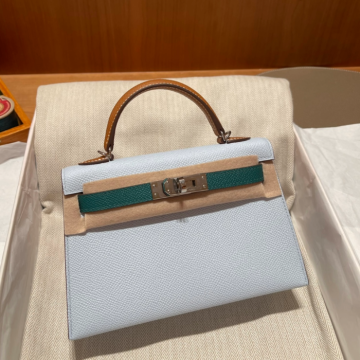 반수공 에르메스 미니 켈리백 블루 그린 브라운 은장 엡송