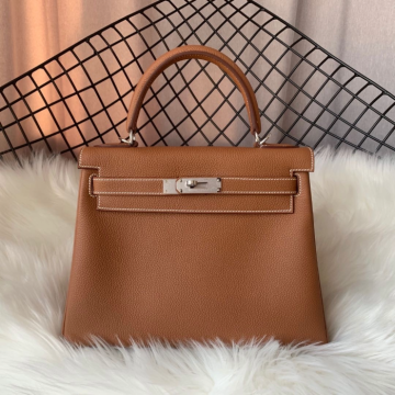 반수공 에르메스 켈리백 28 골드브라운 은장 엡송