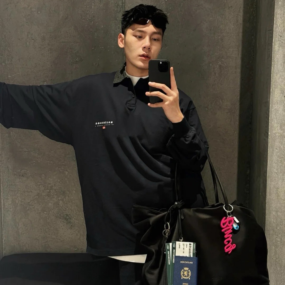 발렌시아가 유니티 스포츠 롱 슬리브 셔츠 칼라 폴로 페이디드 블랙