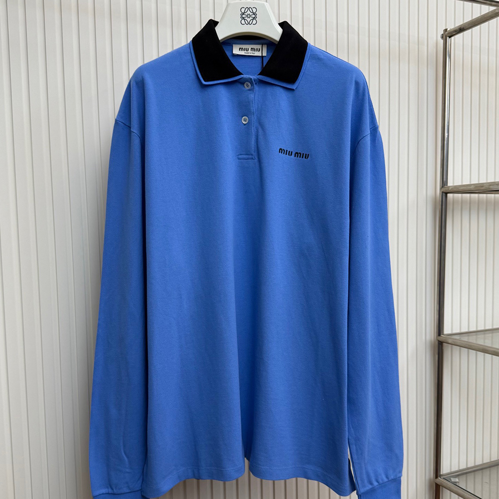 미우미우 코튼 피케 폴로 셔츠 페리윙클/블루
