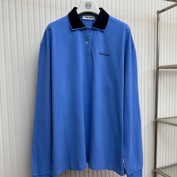 미우미우 코튼 피케 폴로 셔츠 페리윙클/블루