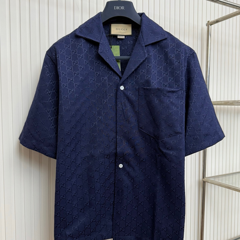 구찌 네이비 GG 코튼 자카드 버뮤다 셔츠