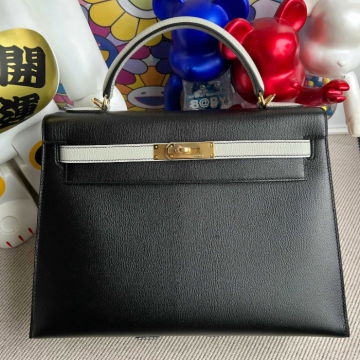 반수공 에르메스 켈리백 32 블랙 그레이 금장 염소가죽