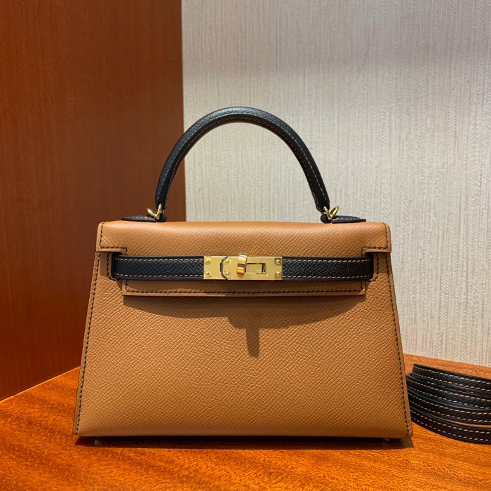 반수공 에르메스 미니 켈리백 20 골드브라운 블랙 금장 엡송