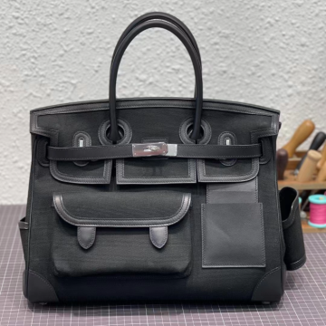 반수공 에르메스 버킨백 35 카고 블랙 은장 캔버스