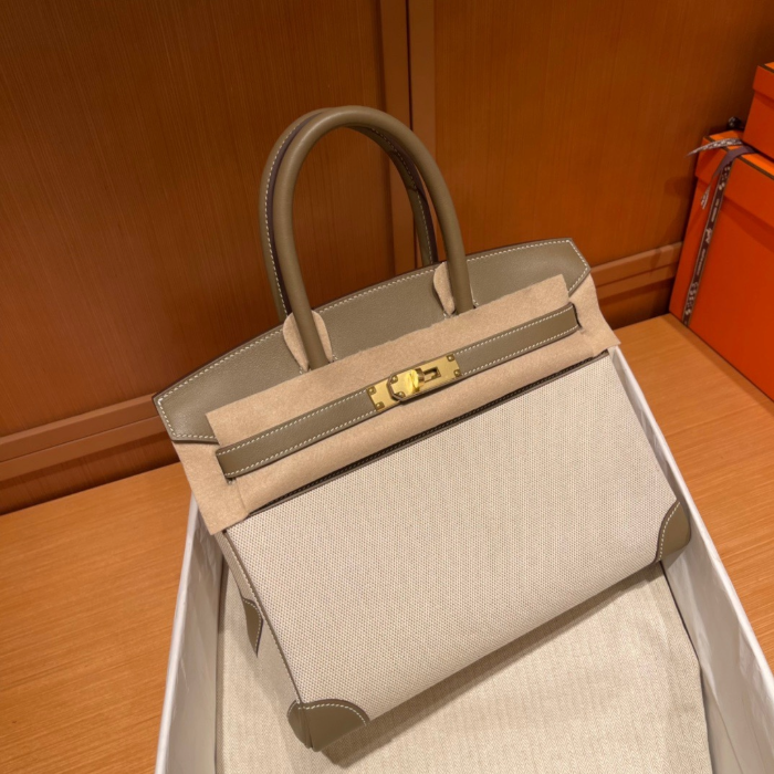 반수공 에르메스 버킨백 30 에토프 금장 캔버스 스위프트가죽