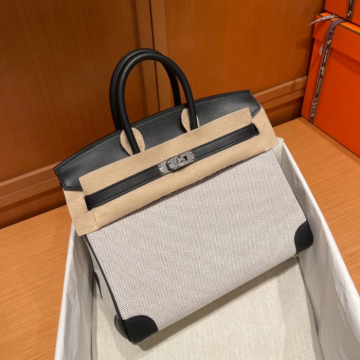 반수공 에르메스 버킨백 30 블랙 은장 캔버스 스위프트가죽