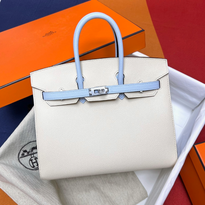 반수공 에르메스 버킨백 25 화이트 포그블루 은장 엡송
