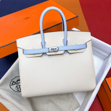 반수공 에르메스 버킨백 25 화이트 포그블루 은장 엡송