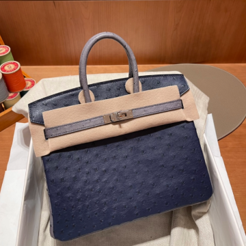 반수공 에르메스 버킨백 25 몰타블루 그레이 은장 타조가죽