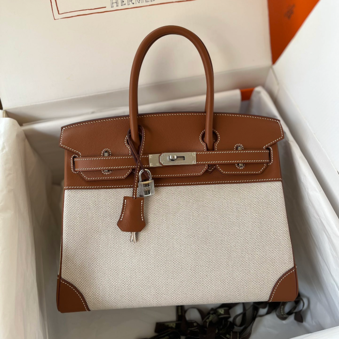 반수공 에르메스 버킨백 30 캔버스 골드브라운 은장