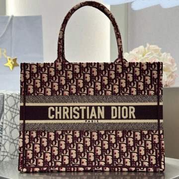 디올 오블리크 자수 북토트 토트백 그레이 와인 미디움 라지