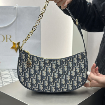 디올 CD 라운지 백 블루 디올 오블리크 자카드