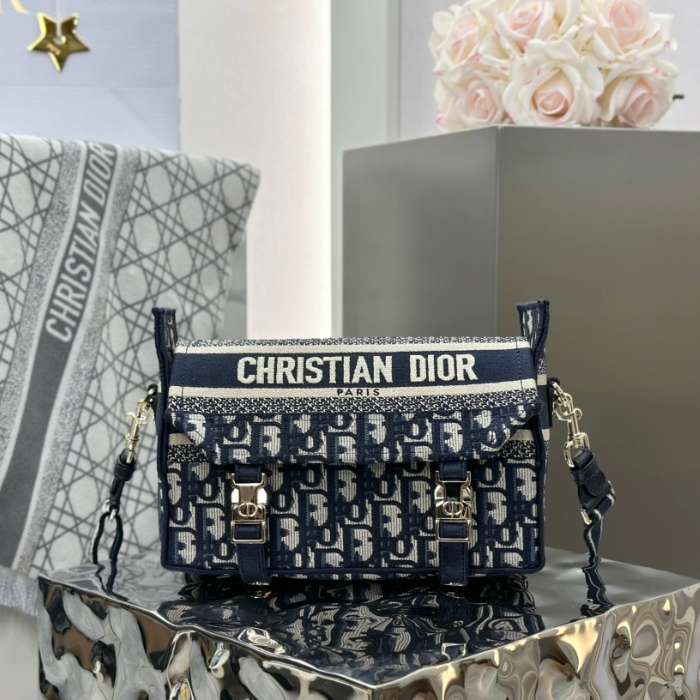 디올 스몰 캠프백 블루 디올 오블리크 자카드 백