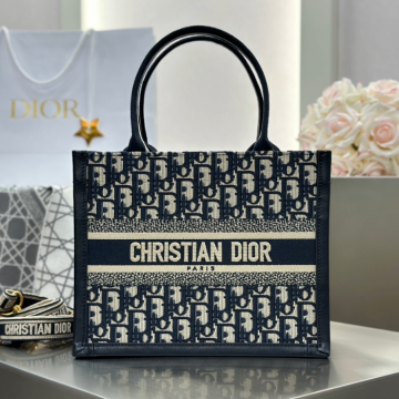 디올 스몰 북 토트백 오블리크 자카드 블루