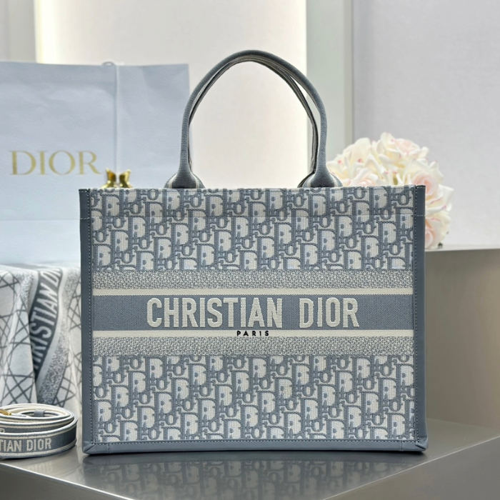 디올 미디엄 북 토트백 오블리크 자카드 그레이