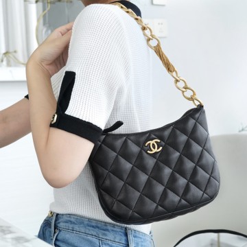 팬더샵 샤넬 램스킨 퀼팅 CC 체인 호보백 블랙