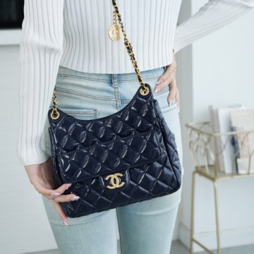 팬더샵 샤넬 포켓 체인 호보백 미디움 유광 네이비