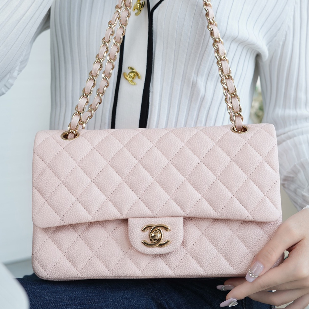 팬더샵 샤넬 클래식 플랩백 핑크 미디움 금장
