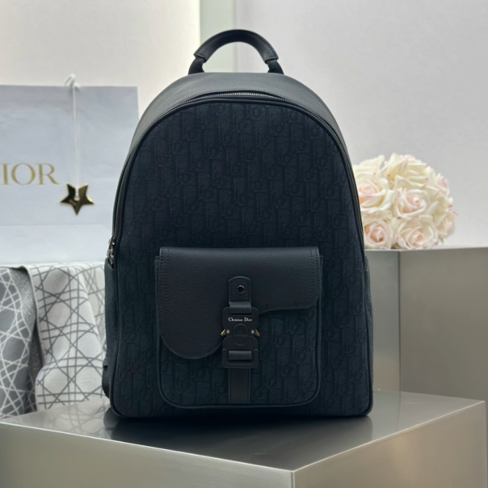 디올 새들 백팩 오블리크 자카드 블랙