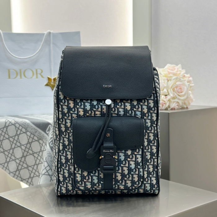 디올 새들 백팩 오블리크 자카드 베이지 블랙