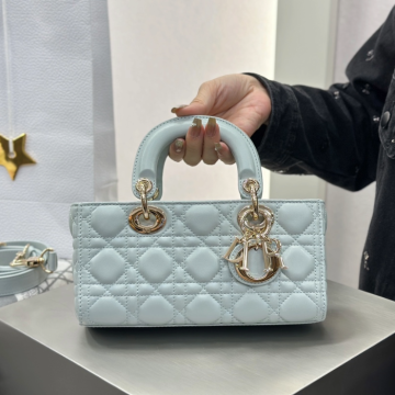 디올 스몰 레이디 디조이 백 플래시드 블루