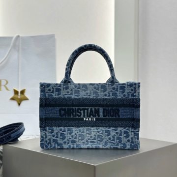 디올 미니 블루 데님 오블리크 북 토트백