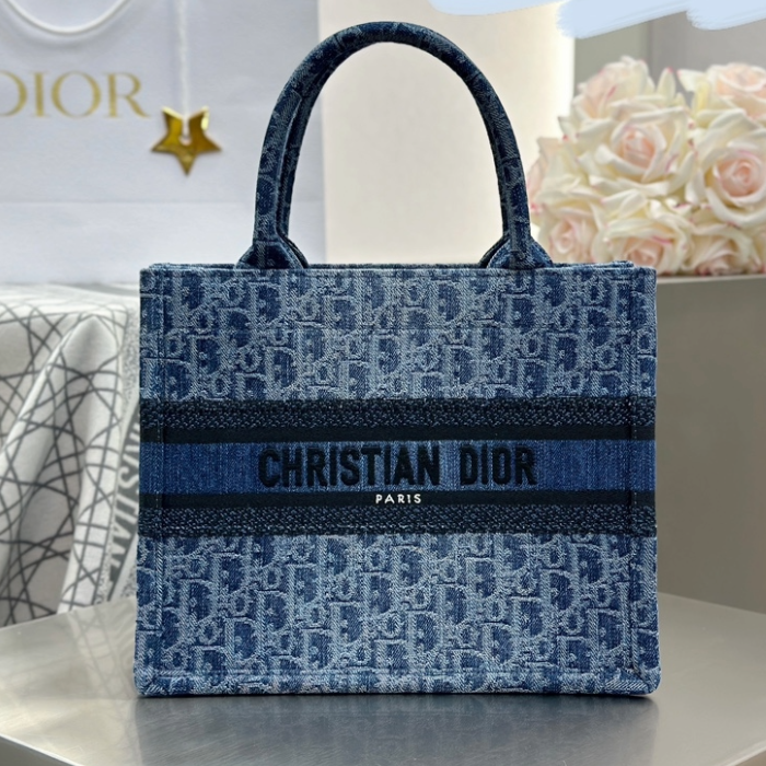 디올 스몰 블루 데님 오블리크 북 토트백