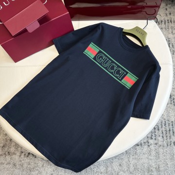 구찌 네이비 프린트 코튼 저지 티셔츠 네이비