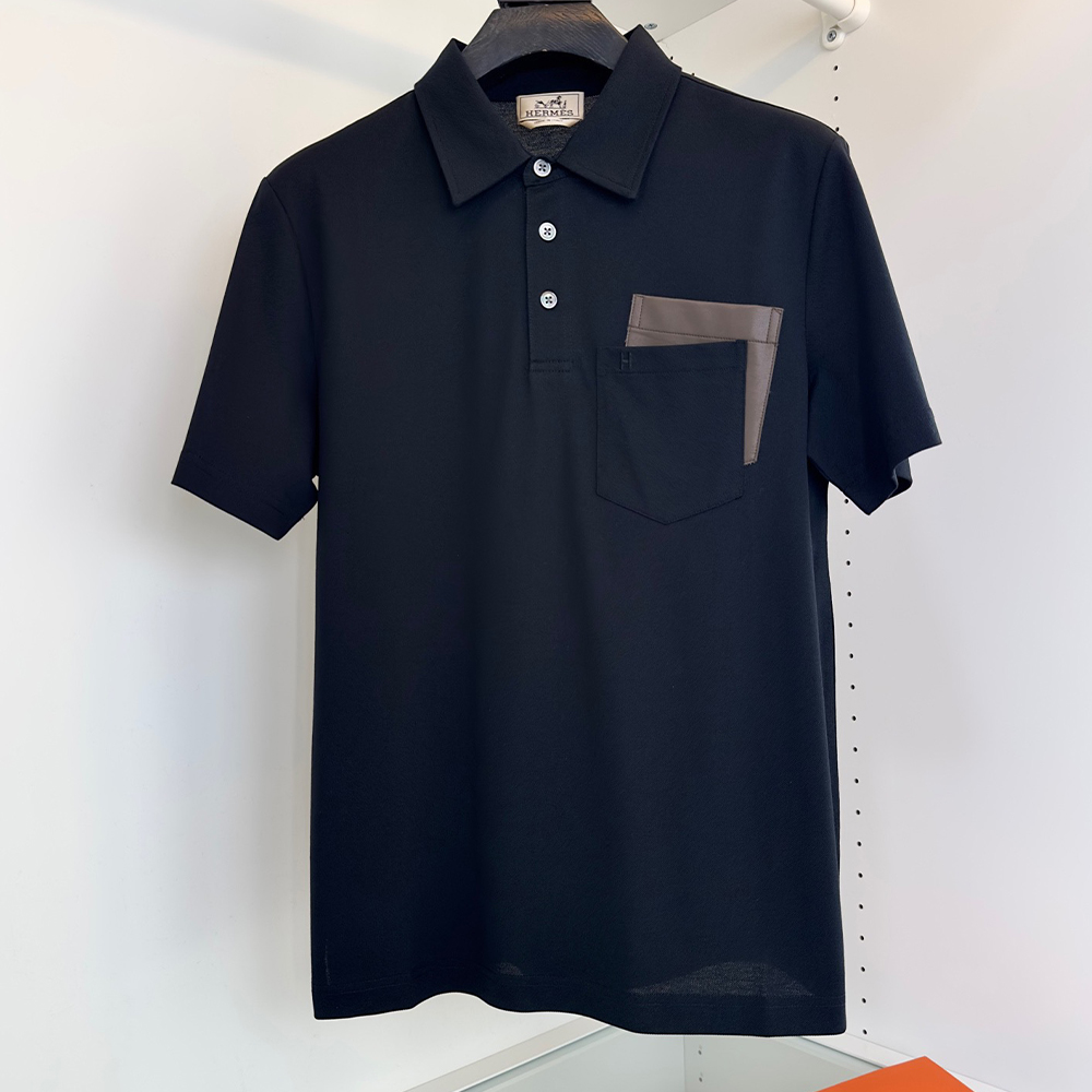 에르메스 포켓 장식 폴로 셔츠 블랙